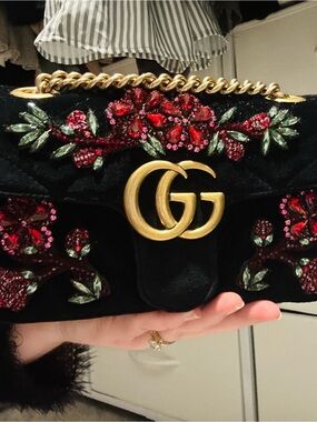 Gucci GG Marmont Mini Velvet Crystal Bag